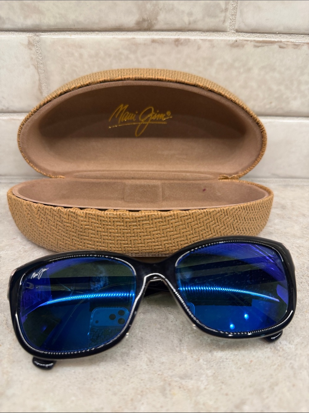 Maui Jim Black Frame Sunglasses with Blue Mirrored Lenses